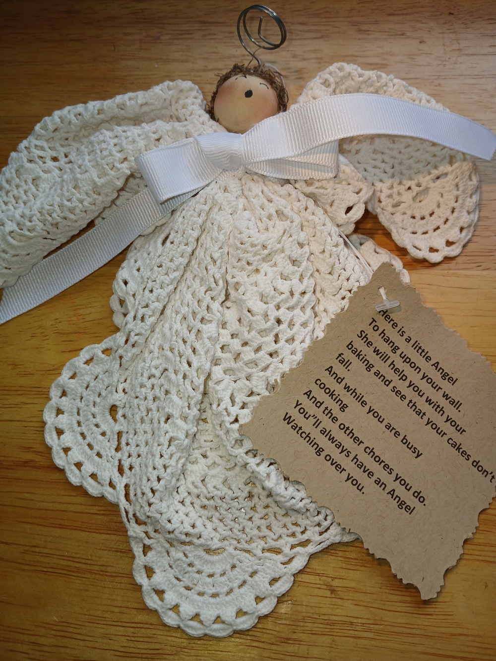 Handmade Vintage Crocheted Angel Ornament with Ribbon.